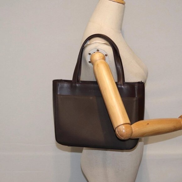 BURBERRY Hand Bag Nylon Leather Brown Silver Auth - Picture 1 of 16